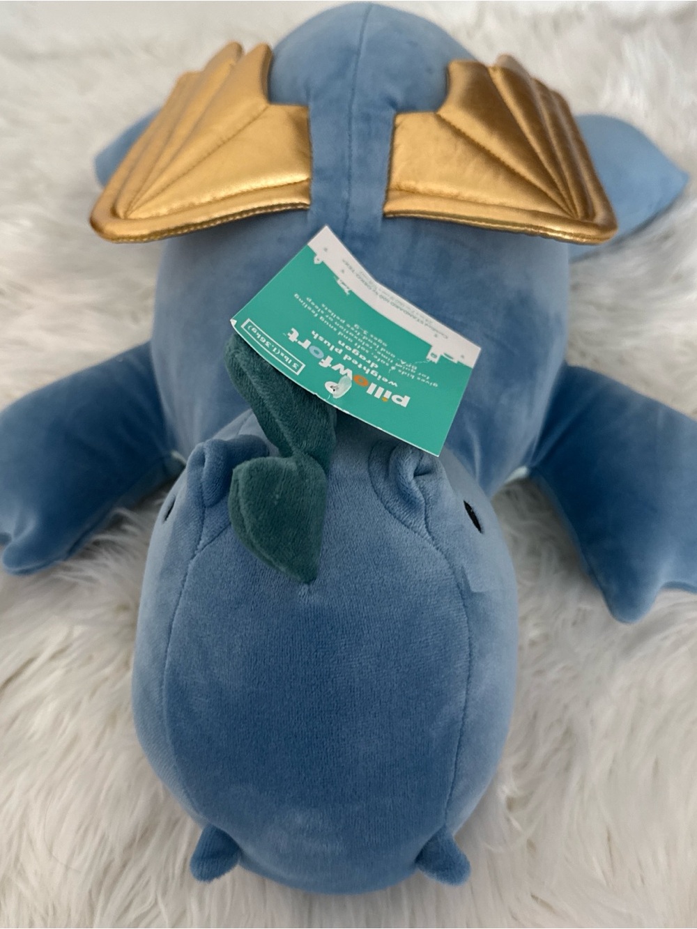 Pillowfort Blue Plush Dragon with Gold Wings